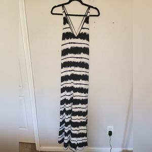 Derek Lam Black and White Striped V-Neck Maxi Dress